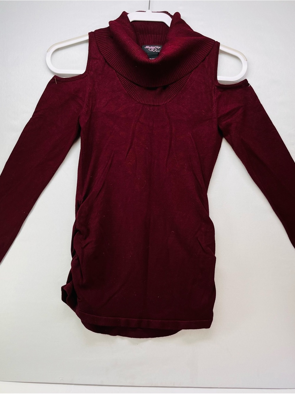 Hooked Up by IOT Burgundy Cold-Shoulder Cowl Neck Sweater